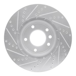 Porsche Cayenne Brake Rotor (1) - Right Front - R1 Concepts - Drilled & Slotted - Silver - `03-`18